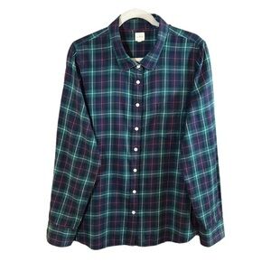 J. Crew Perfect Fit Long Sleeve Button-front Shirt in Tartan Plaid Women's XL